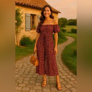 Cottagecore Smocked Romper Ditsy Floral Boho Romantic Feminine Jumpsuit